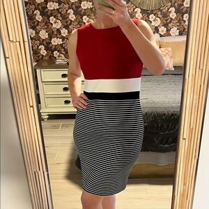 Tommy Hilfiger Red and Black Striped Midi Dress